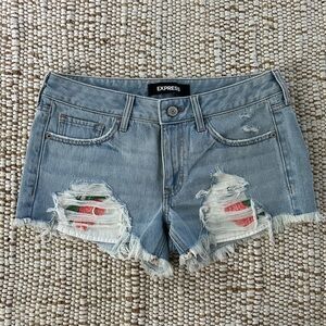 Express Light Blue Distressed Jean Shorts